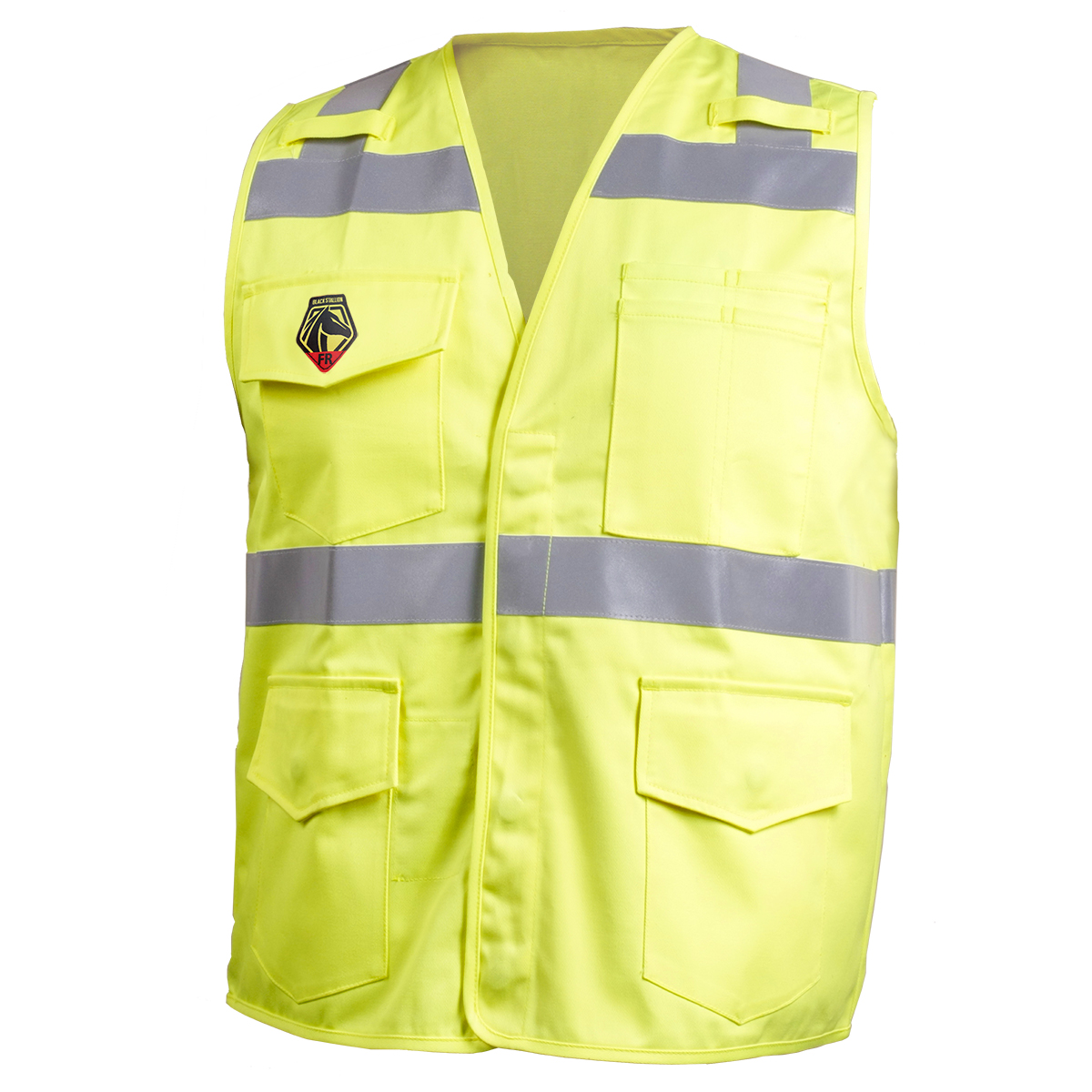 Picture of Black Stallion VF1110-HY 9 OZ FLAME RESISTANT ANSI HI-VIS COTTON VEST WITH SILVER REFLECTIVE